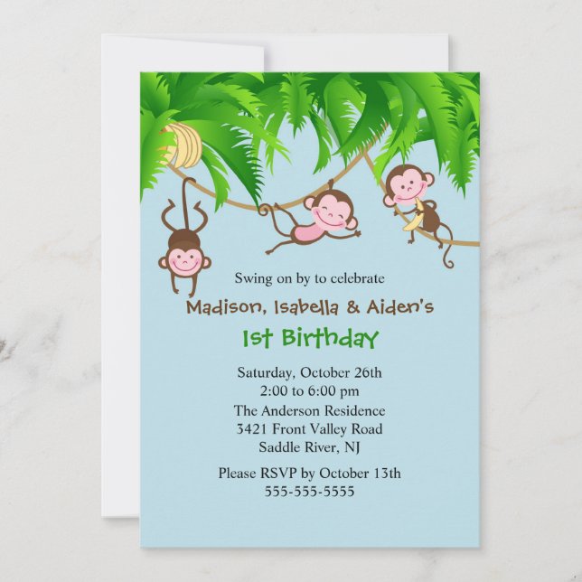 Invitation Le bonbon Monkeys l'invitation d'anniversaire de (Devant)