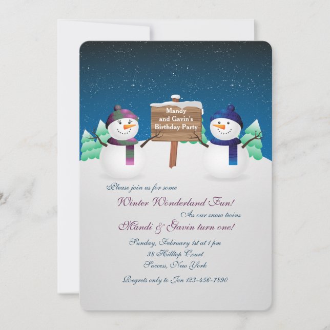Invitation Le bonhomme de neige jumelle l'invitation (Devant)