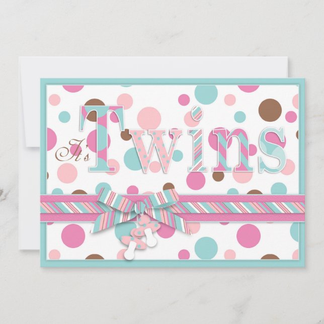 Invitation Le brun rose d'Aqua de FILLES JUMELLES pointille (Devant)