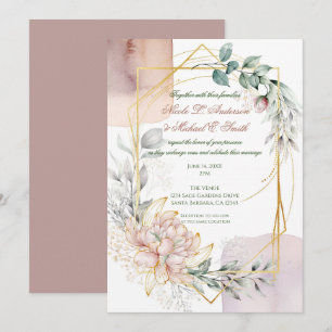 Invitation Le cadre doré mariage floral mauve et verdure 