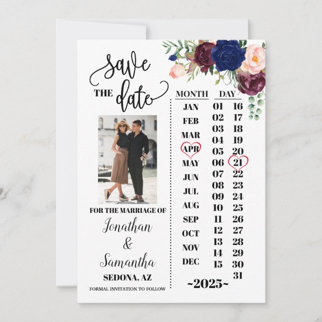 Invitation Le calendrier photo sauve la date mariage de la ma (Devant)