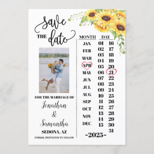 Invitation Le calendrier photo sauve le mariage des tournesol