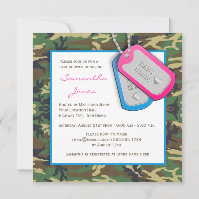 Invitation Le camouflage/Camo jumelle l'invitation de baby (Devant)