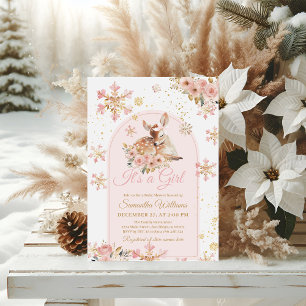 Invitation Le cerf d'hiver rose est un Baby shower de fille
