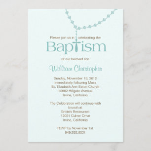 Invitation Le chapelet perle l'invitation de baptême pour le