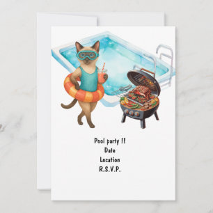 Invitation Le chat est à la piscine pour une fête au bord de 
