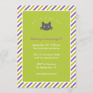 Invitation Le chat noir mignon vert badine l'anniversaire de
