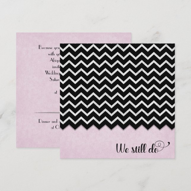 Invitation le chevron noir et argent sur le blush rose (Devant / Derrière)
