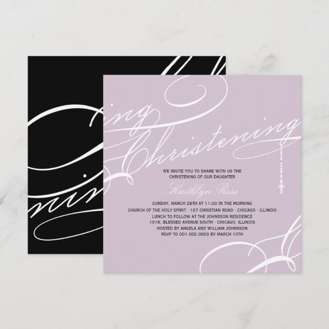 Invitation Le Christ par écrit La Croix Moderne Purple Religi (Devant / Derrière)