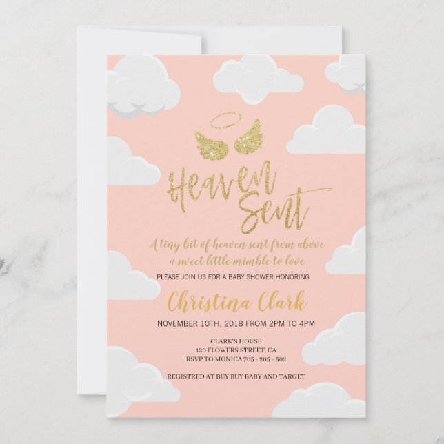 Invitation Le ciel a envoyé Baby shower fille (Devant)