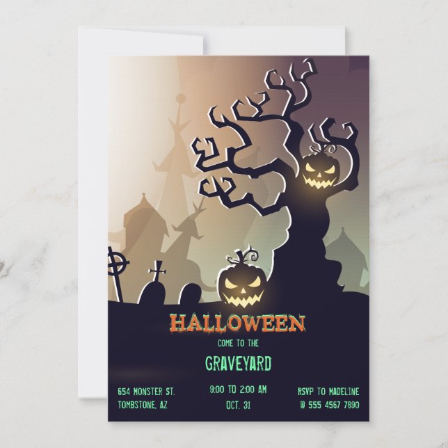 Invitation Le cimetière d'Halloween Jack O'Lantern (Devant)