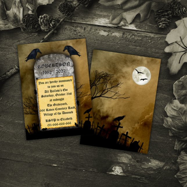 Invitation Le cimetière Raven Éffrayant Tombstone Halloween (Créateur téléchargé)