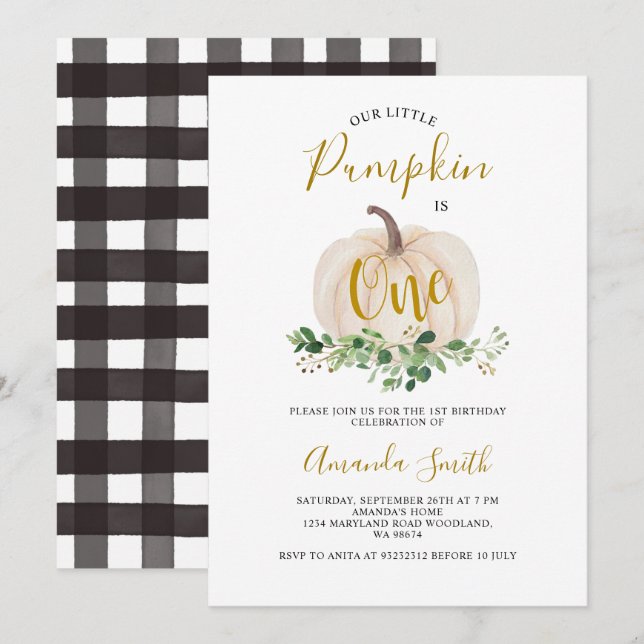 Invitation Le Citrouille Blanc Est Un Anniversaire Végétal Fl (Devant / Derrière)