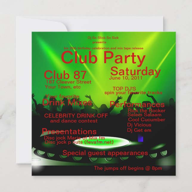 Invitation Le club DJ Party l'invitation (Devant)