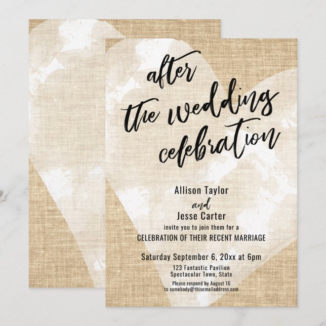 Invitation Le coeur blanc brûle après la fête Mariage (Devant / Derrière)