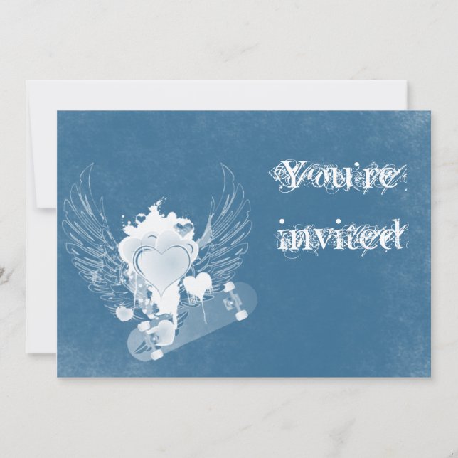 Invitation Le coeur bleu avec l'ange s'envole l'invitation (Devant)