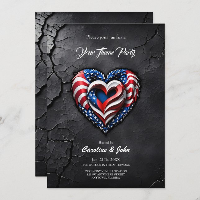 Invitation Le coeur est dans les couleurs classiques du drape (Devant / Derrière)