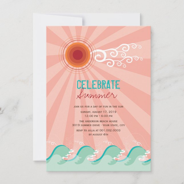 Invitation Le cool élégant ondule l'invitation rose de partie (Devant)