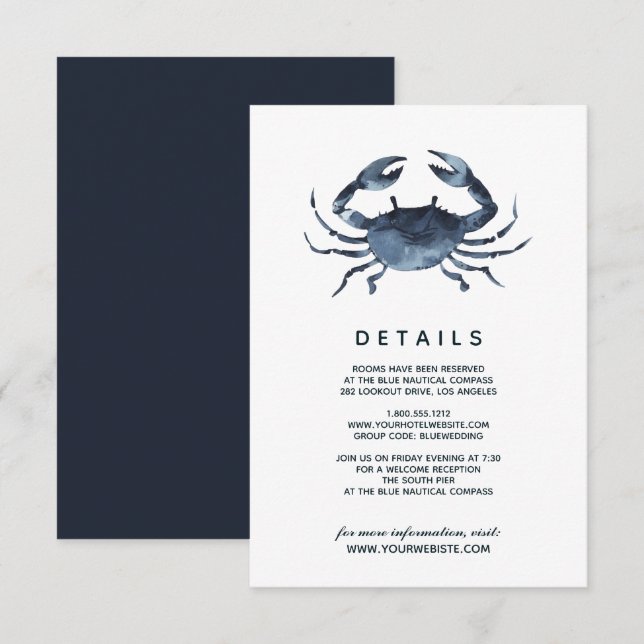 Invitation Le crabe bleu | Détails de l'invité Mariage (Devant / Derrière)