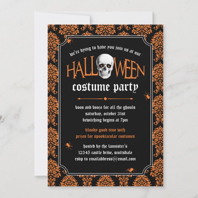 Invitation Le crâne de la fête du costume d'Halloween sur un  (Devant)