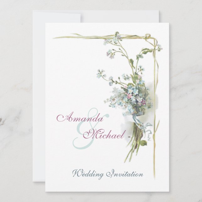 Invitation Le cru bleu et rose fleurit le mariage (Devant)