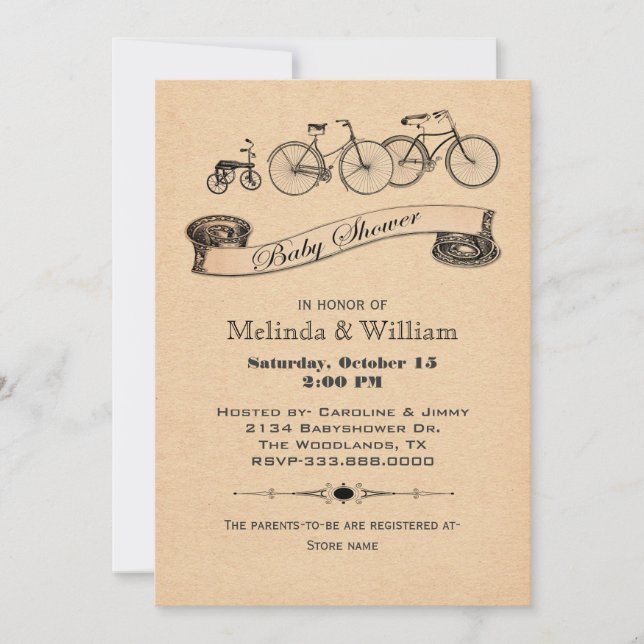 Invitation Le cru va à vélo l'invitation de baby shower (Devant)