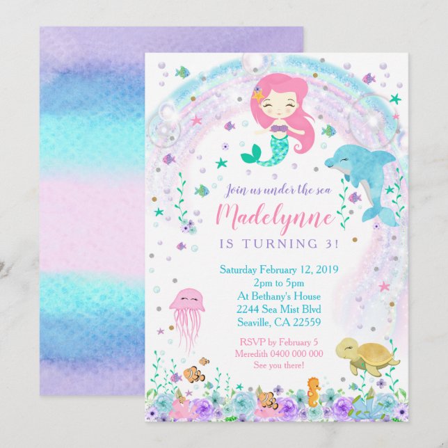 Invitation Le dauphin de sirène sous l'invitation de la mer (Devant / Derrière)