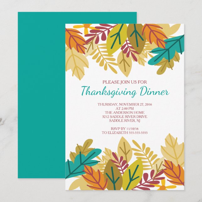 Invitation Le Dîner de Thanksgiving, un délicieux automne (Devant / Derrière)