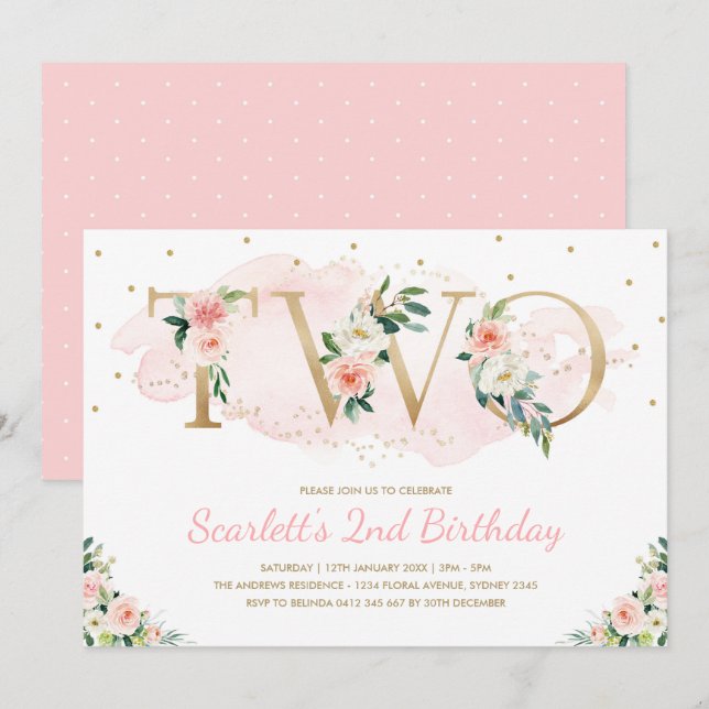 Invitation Le doux rougissent rose et anniversaire floral (Devant / Derrière)