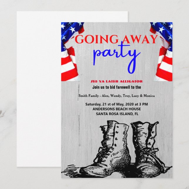 Invitation Le drapeau américain et les bottes de la fête de l (Devant / Derrière)