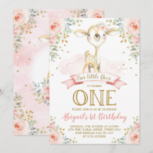 Invitation Le ęr anniversaire de cerfs communs Girly