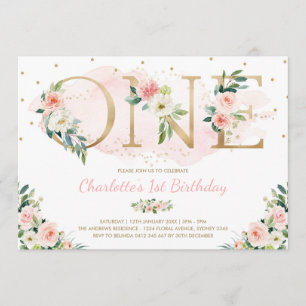 Invitation Le ęr anniversaire floral féminin rougissent les