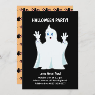 Invitation Le fantôme d'Halloween sur l'invitation noire