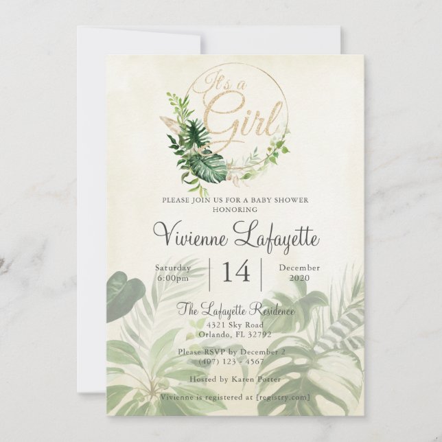 Invitation Le feuillage des feuilles tropicales est un Baby s (Devant)