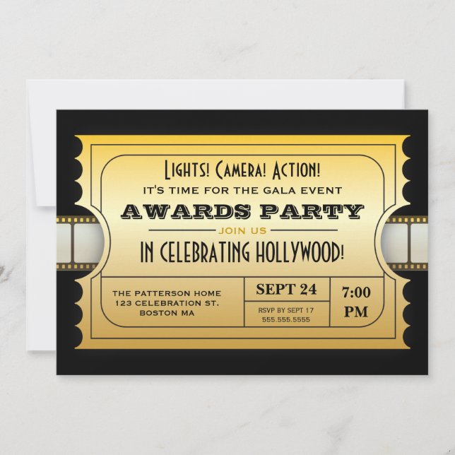 Invitation Le film annuel attribue à partie le billet d'or (Devant)