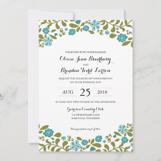 Invitation Le fleur sauvage fleurit | épousant (Devant)