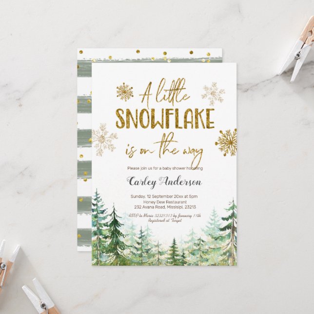 Invitation Le flocon de neige de la forêt d'hiver de Noël est (Devant/Arrière en situation)