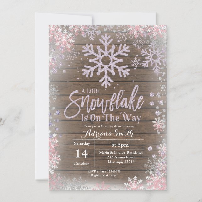 Invitation Le flocon de neige violet est sur le baby shower (Devant)