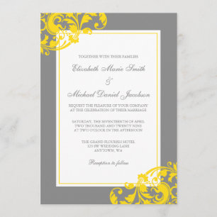 Invitation Le Flourish jaune et gris tourbillonne mariage
