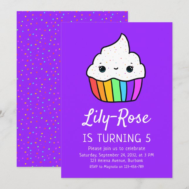 Invitation Le gâteau mignon arrose la fête d'anniversaire des (Devant / Derrière)