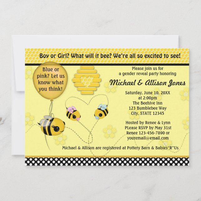 Invitation Le genre adorable d'ABEILLE indiquent l'invitation (Devant)