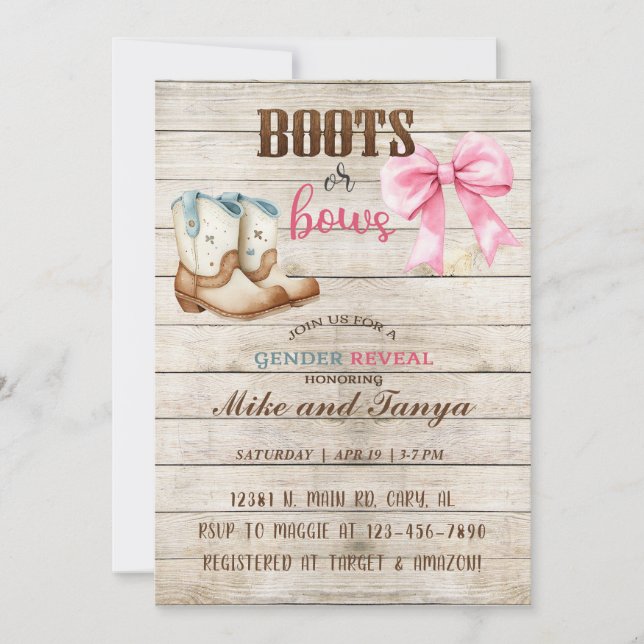 Invitation Le genre Boots ou Bows révèle l'invitation, invita (Devant)