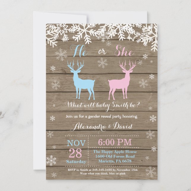 Invitation Le genre de cerfs communs d'hiver indiquent (Devant)