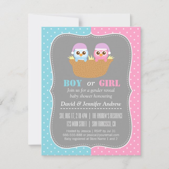 Invitation Le genre de hibou de bébé indiquent le pois de (Devant)