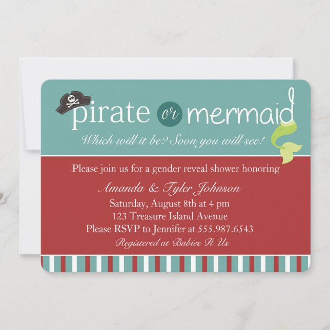 Invitation Le genre de pirate ou de sirène indiquent (Devant)