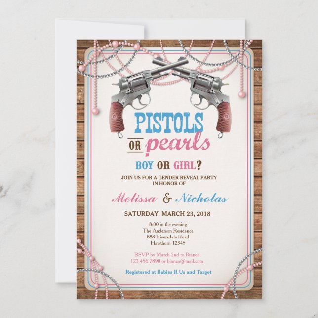 Invitation Le genre de pistolets ou de perles indiquent (Devant)