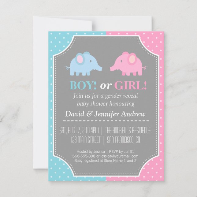 Invitation Le genre d'éléphants de bébé indiquent le pois de (Devant)
