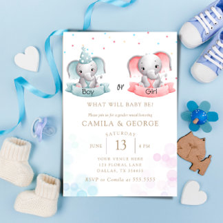 Invitation le genre des éléphants mignons révèle le baby show
