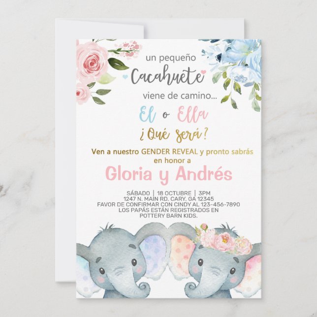 Invitation Le genre des éléphants révèle l'invitation, l'espa (Devant)
