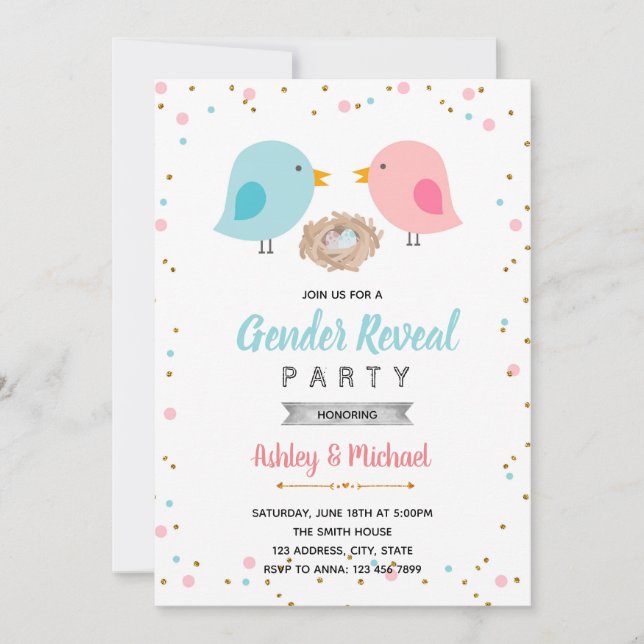 Invitation Le genre d'oiseau révèle l'invitation de la fête (Devant)